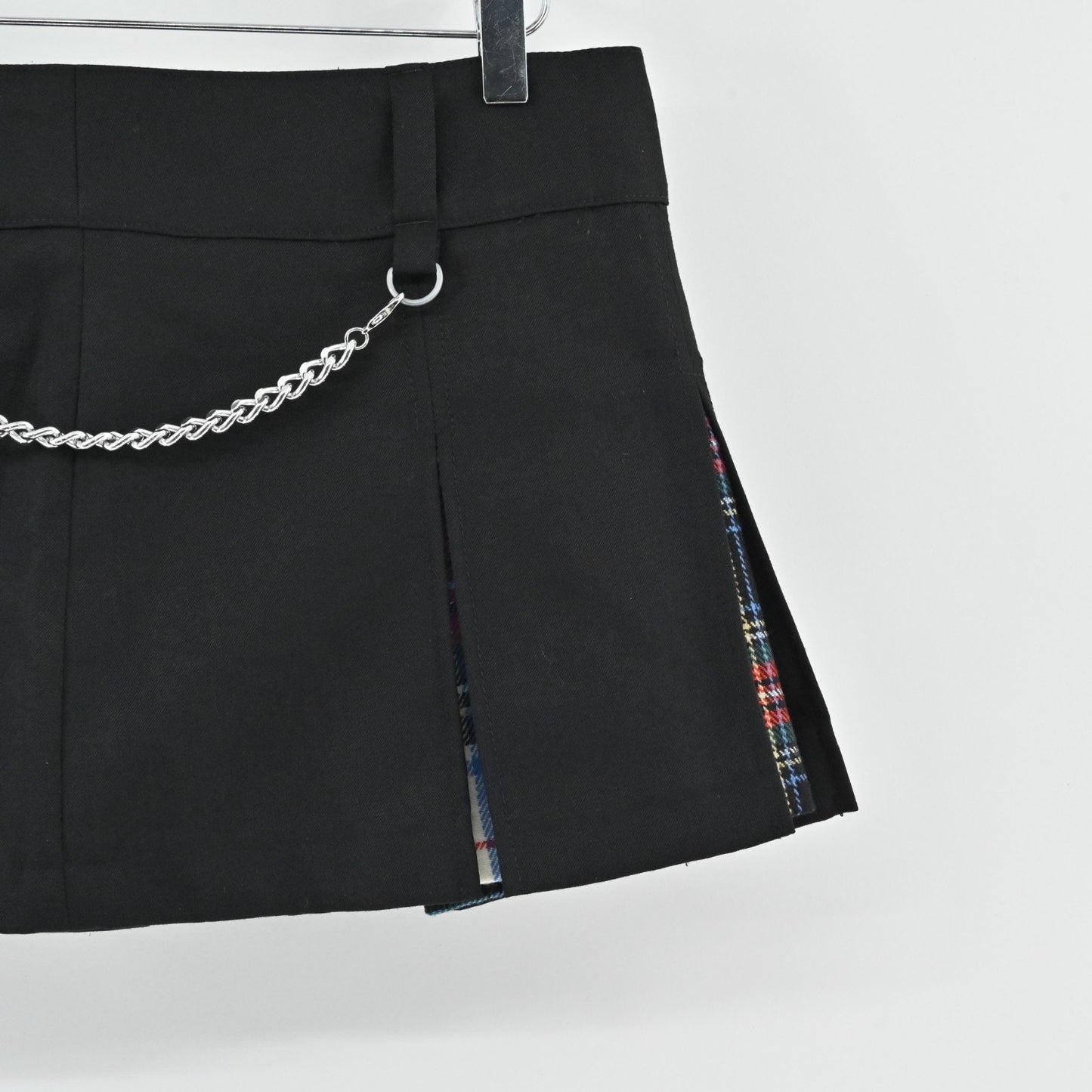 Vtg Y2k Killah by Miss Sixty Pleated Mini Skirt Size L Black Chain Low Rise Edgy