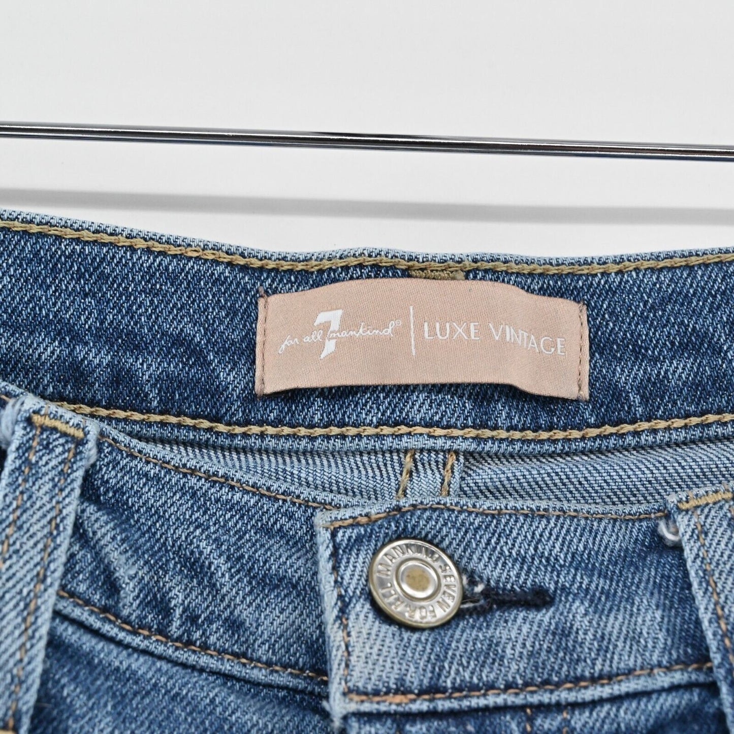7FAM Jeans Womens Size 29 Luxe Vintage High Rise Slit Blue Denim Flare Raw Hem
