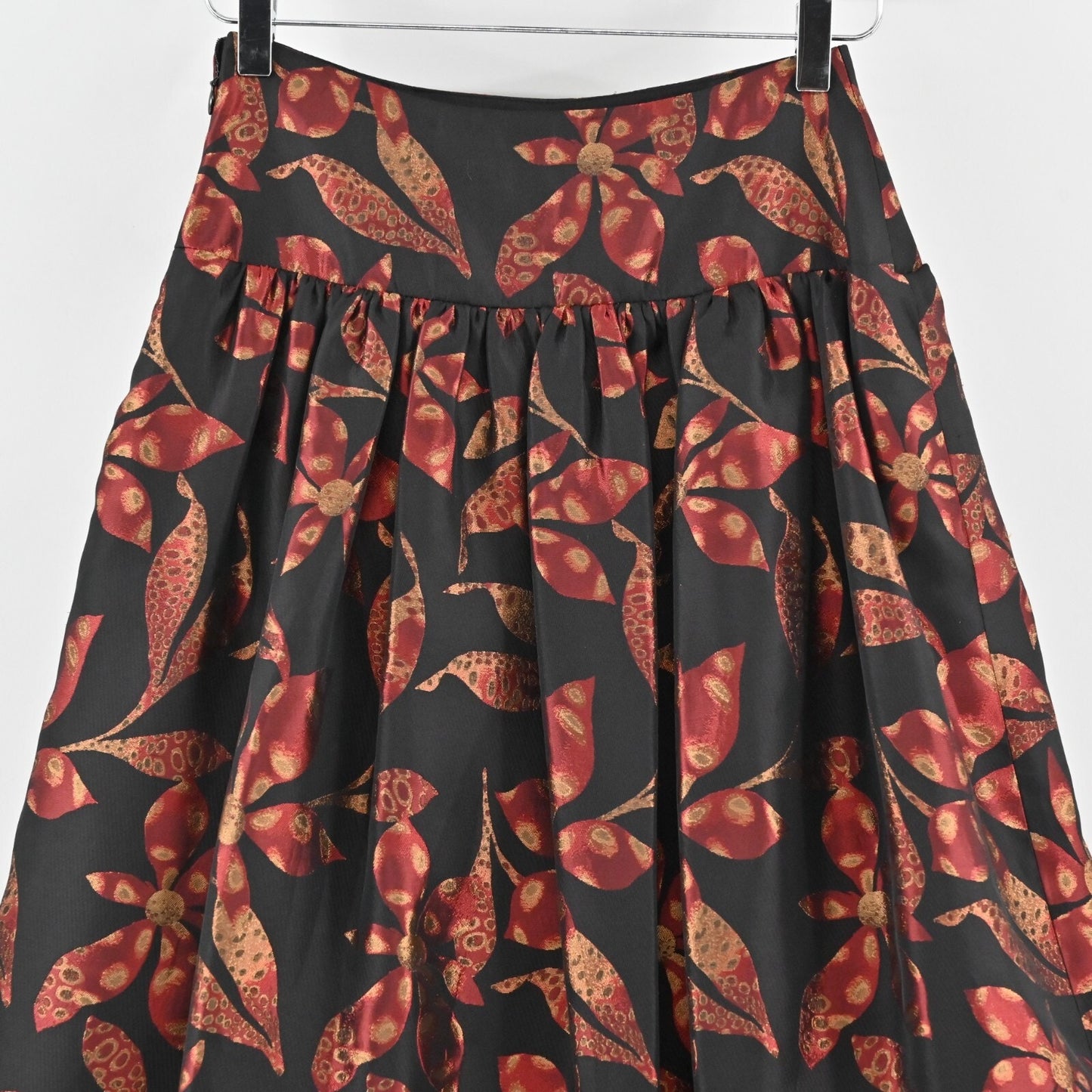 Vtg DAVID MEISTER Maxi Skirt Size 2 Pleated Black Red Floral Print High Waisted