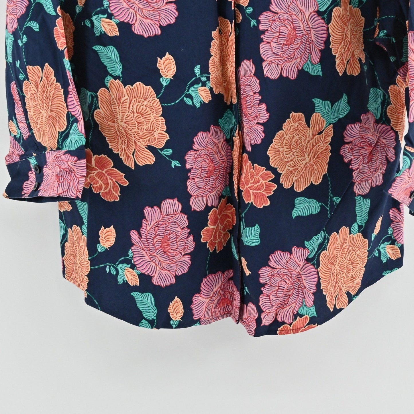CHICOS Womens Top Size XL Cotton Floral Button Tropical Vibrant Orange Pink