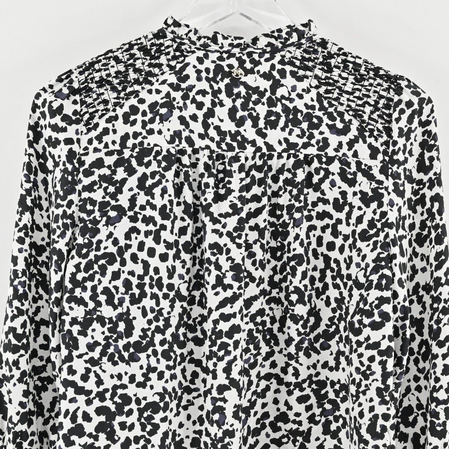 Marie Oliver Womens Silk Top Size XS Animal Print Black White Smocked Femnine