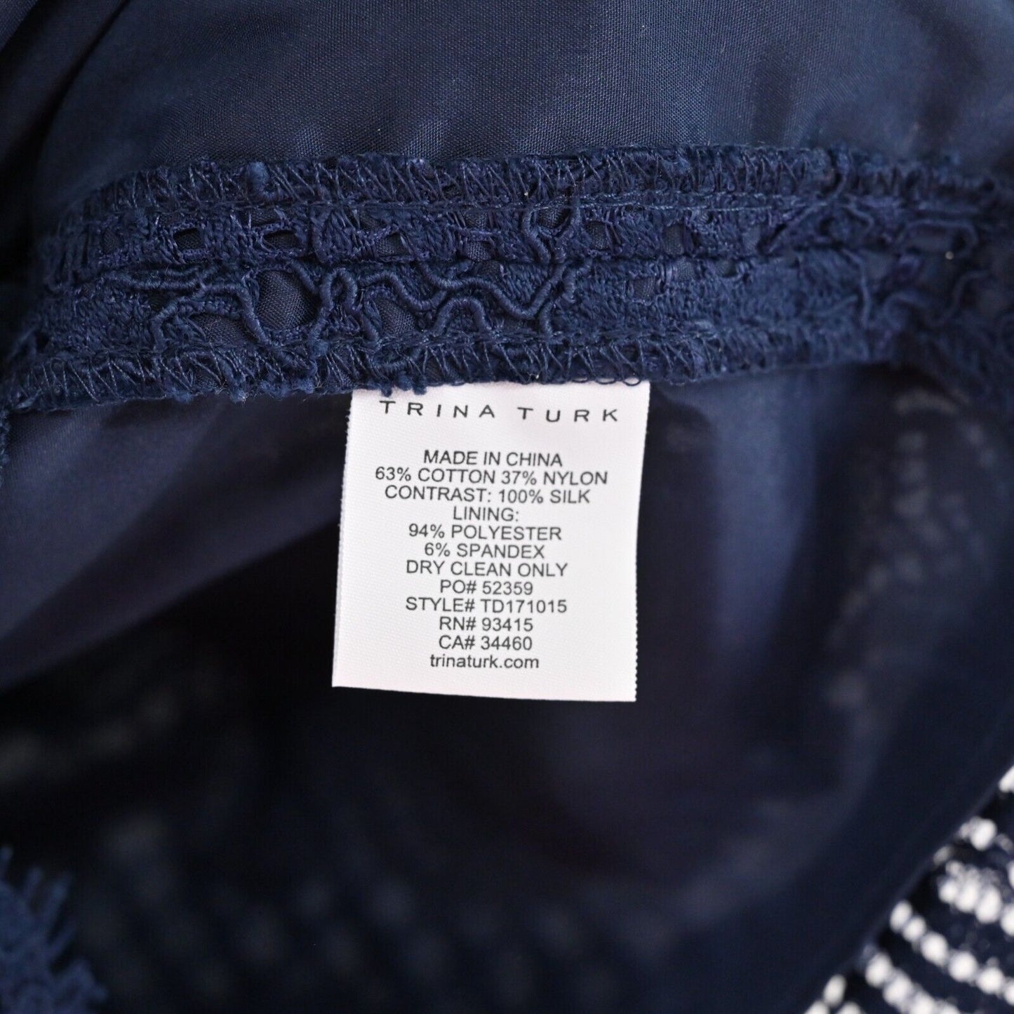 TRINA TURK Dress Sz 2 Navy Indigo Felisha Silk Blend Sleeveless Shift Scalloped