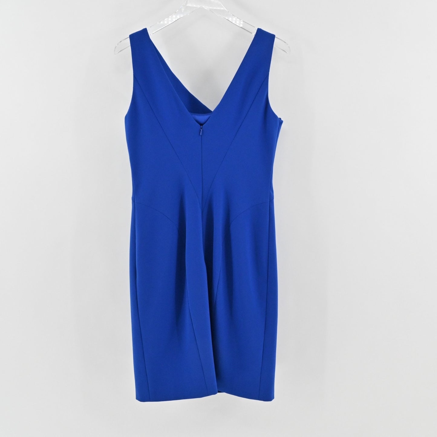THEIA Blue Cowl Neck Sheath Dress Size 10 Sleeveless Stretch Classic Office