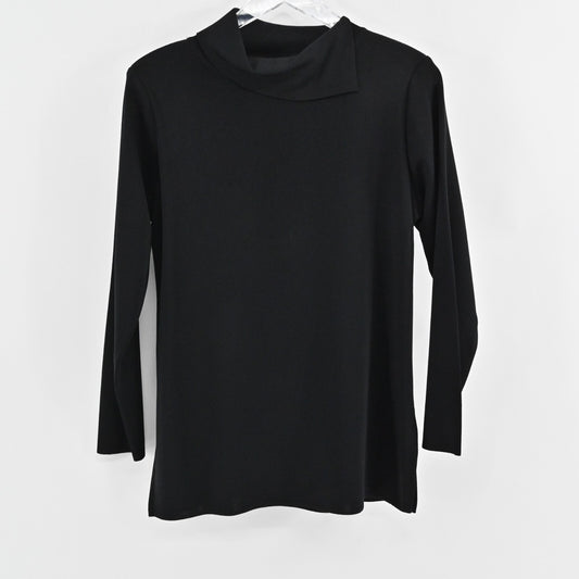 MISOOK Womens Black Sweater Size M Exclusively Knit Fold Collar Quiet Luxury