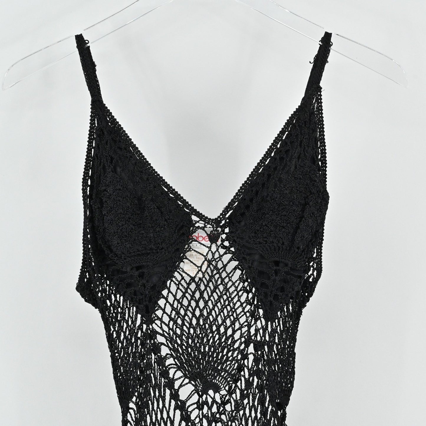 Vtg 90s Carabella Collection Sheer Crochet Dress Sz L Black Grunge Goth Festival