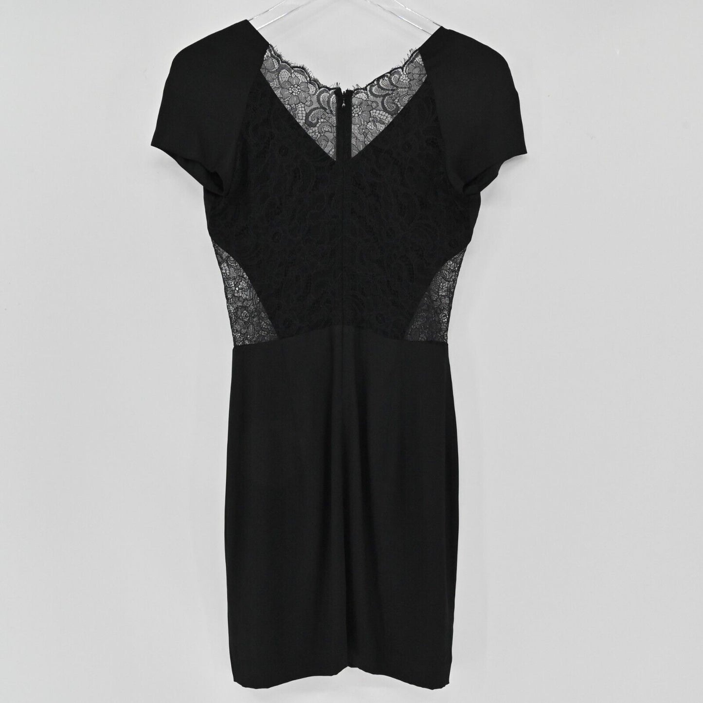 BARNEYS NEW YORK Dress Womens Sz 2 CO OP Black Short Sleeve VNeck Lace Back Silk