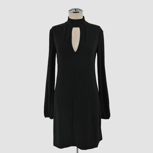 WHBM Mock Neck Knit Sheath Dress Size 2 Black Dark Romantic Whimsigoth Keyhole