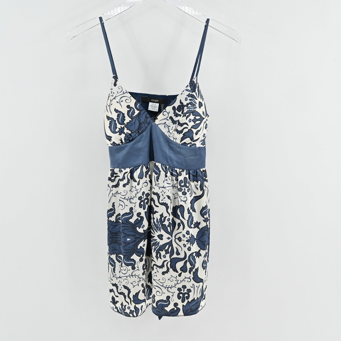 Vtg Y2k Silk Micro Mini Dress Size S Babydoll Blue White Floral Smocked Sundress