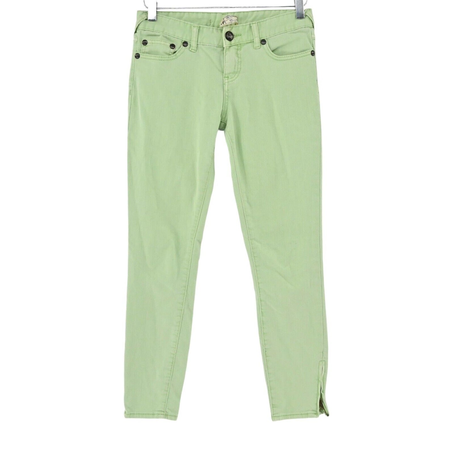 FREE PEOPLE Jeans Womens Sz 26 Low Rise Mint Green Skinny Leg Stretch Zip Ankle