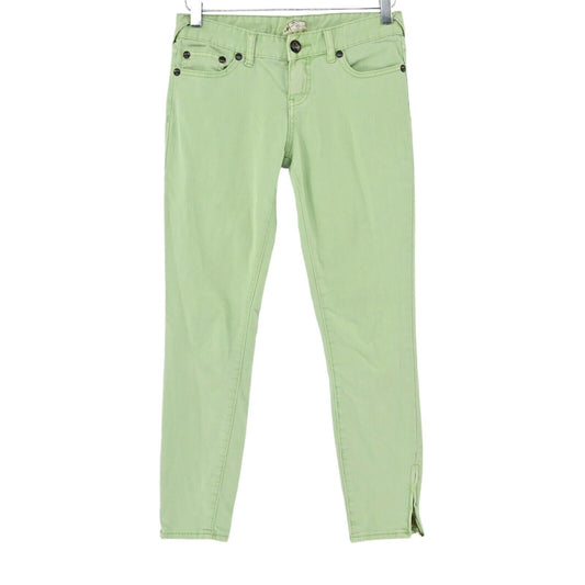 FREE PEOPLE Jeans Womens Sz 26 Low Rise Mint Green Skinny Leg Stretch Zip Ankle