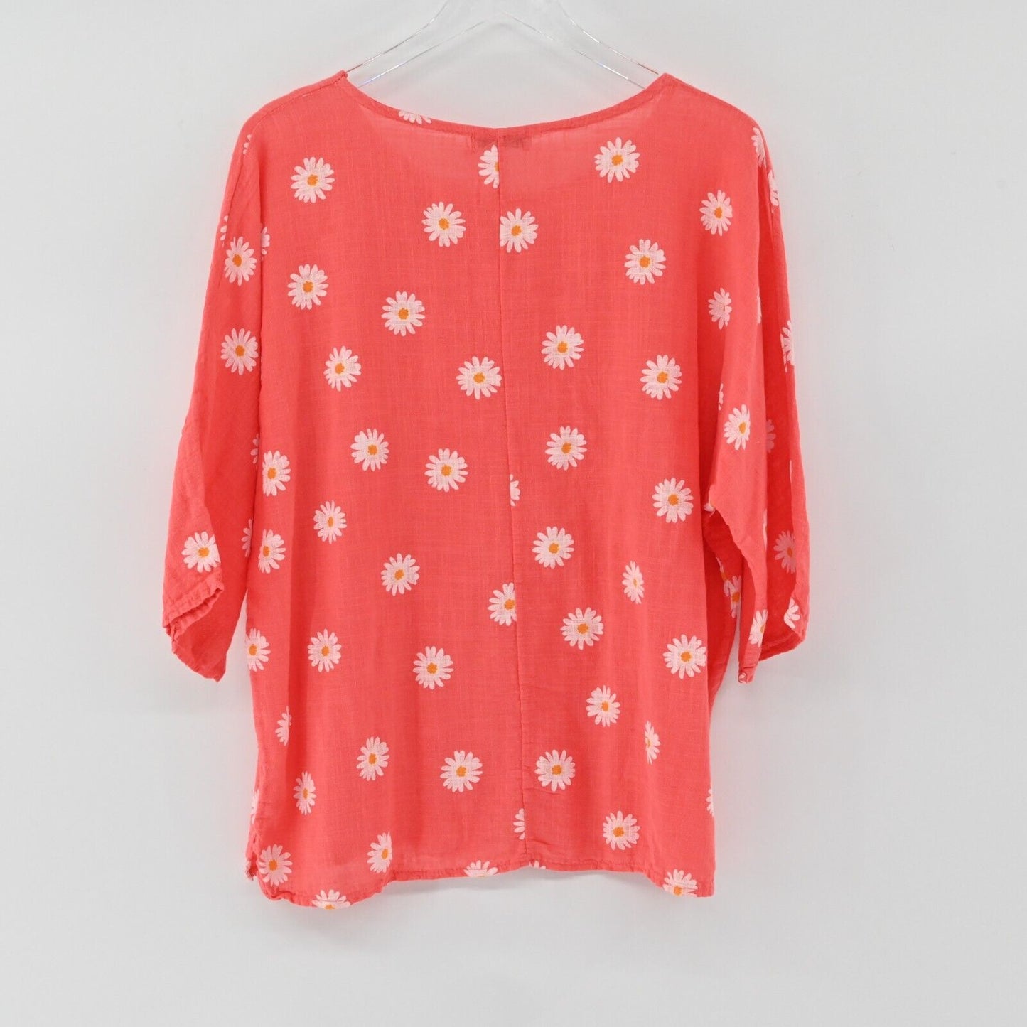 Italian Made Top Womens Size XXL Linen Daisy Flower Print Woven Relaxed Fit Fur