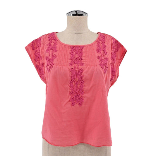 FREE PEOPLE Top Womens Size S Pink Lightweight Embroidered Detail Boho Blouse