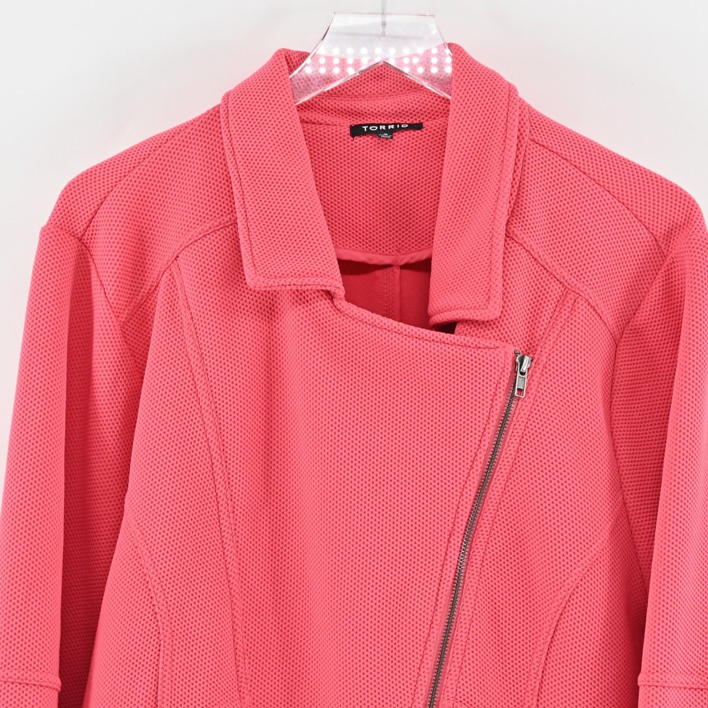 TORRID Womens Moto Jacket Size 3 Textured Pink Asymmetric Full Zip Casual Chic