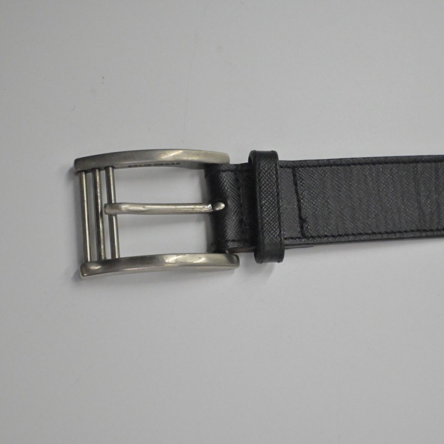 Vtg TRAFALGAR Belt Mens Sz 38/95 Black Italian Calfskin Silver Brass Buckle 00s