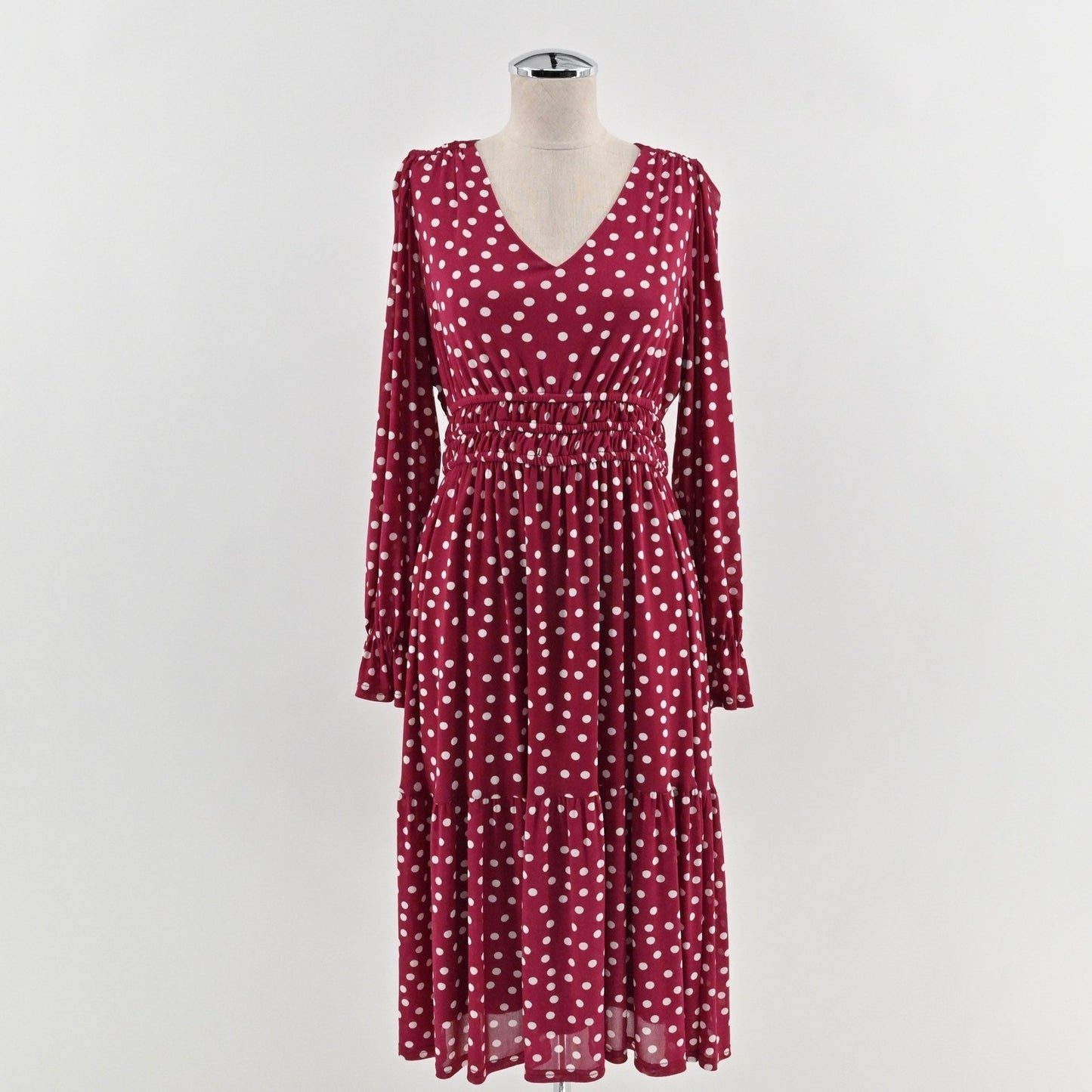 Elizabeth & James Polka Dot Midi Dress Size L Red White Tiered Retro Whimsical