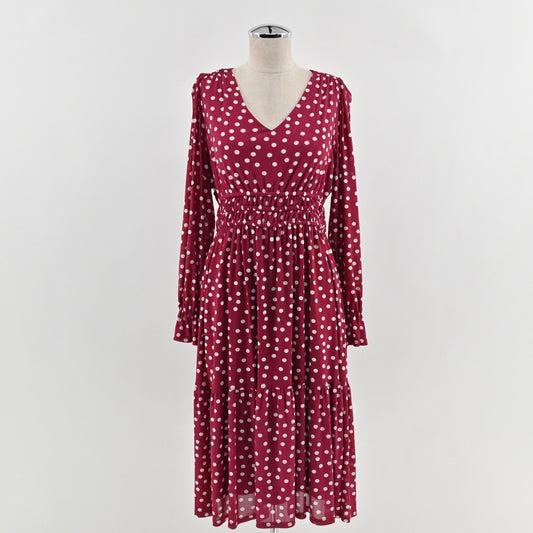 Elizabeth & James Polka Dot Midi Dress Size L Red White Tiered Retro Whimsical