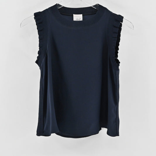 Cinq a Sept Womens Lenore Silk Navy Top Size XS Sleeveless Ruffle Tank Blouse