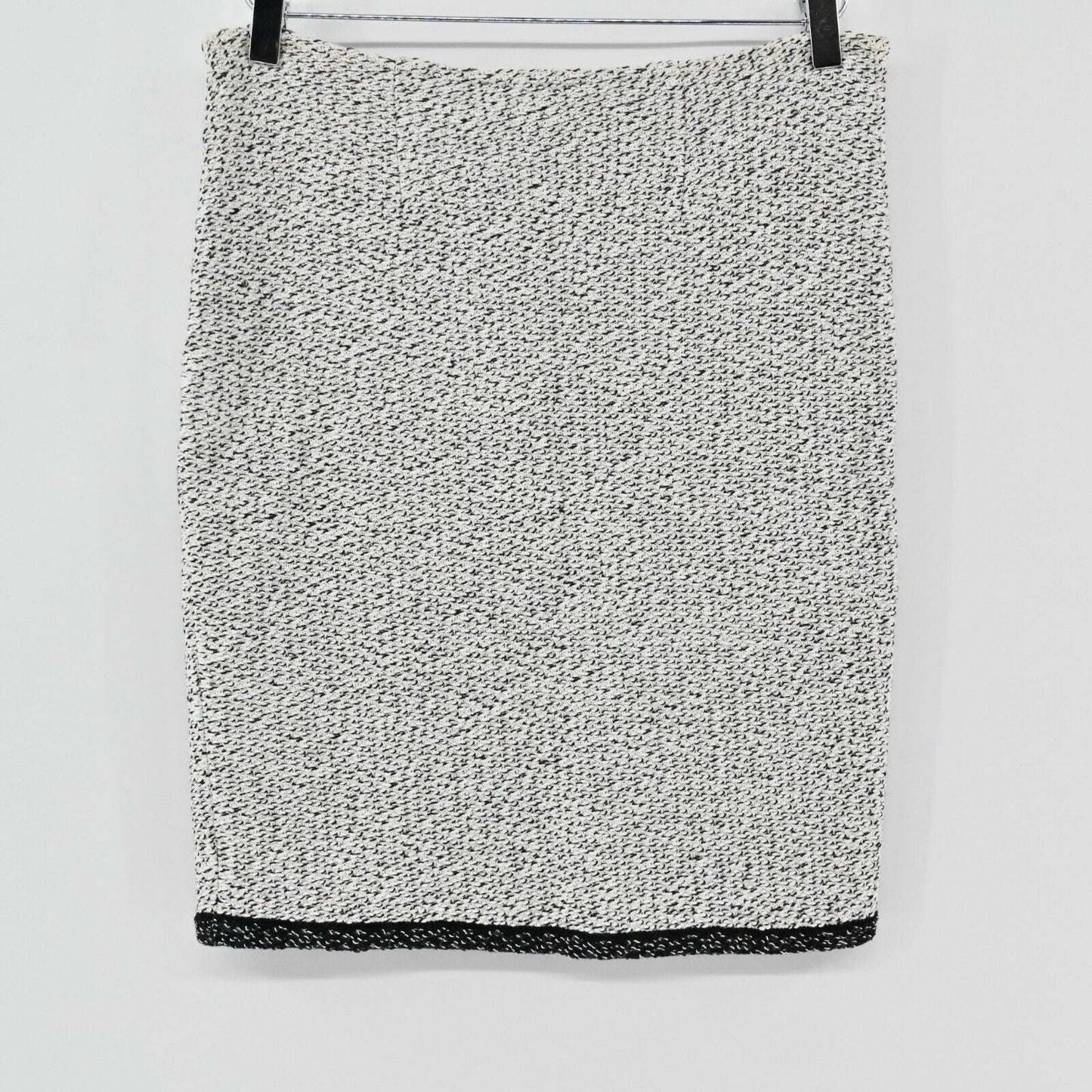 ST JOHN Skirt Sz 8 Wool White Black Contrast Trim Speckled Knit Pencil Capsule