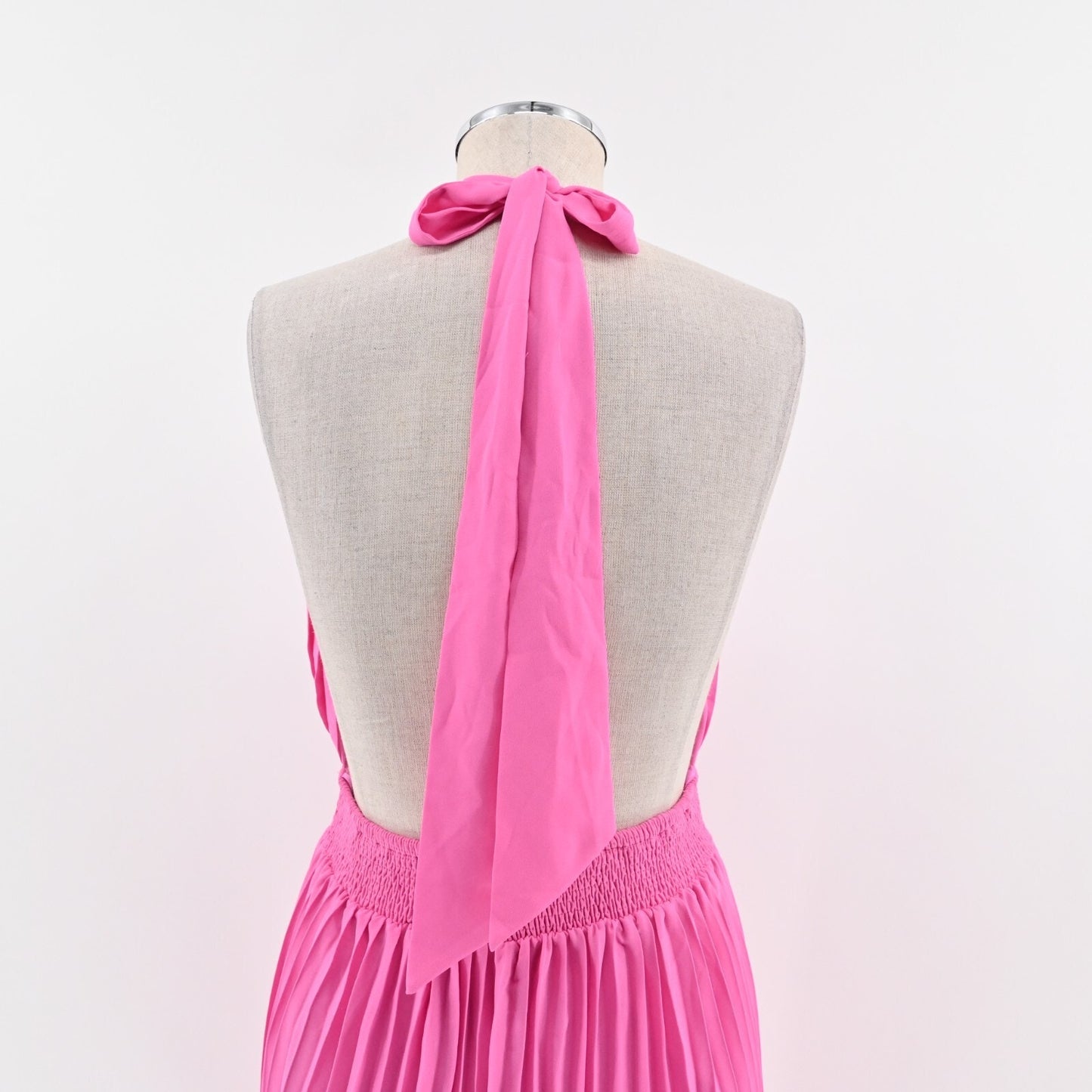 PINK LILY Pleated Maxi Dress Size S Sunny Gleam Accordion Halter Neck Cut Out