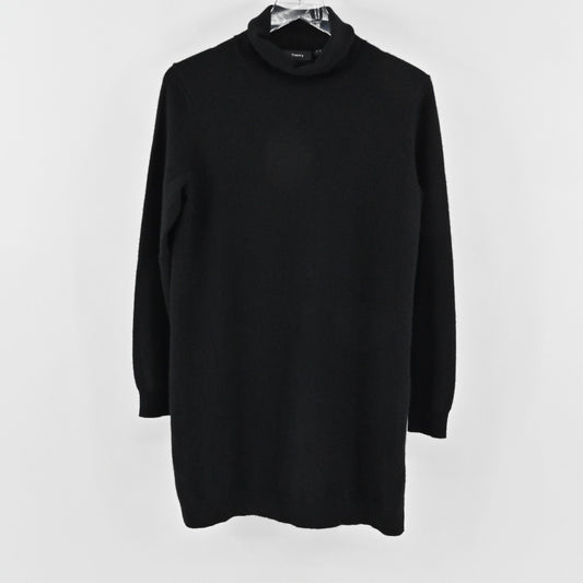 Theory Womens Beninaty Black Cashmere Sweater Size M Longline Tunic Turtleneck