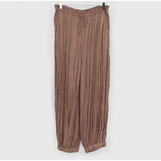 ANTHROPOLOGIE Womens Bria Joggers Size M Satin Brown Pleated SATURDAY SUNDAY
