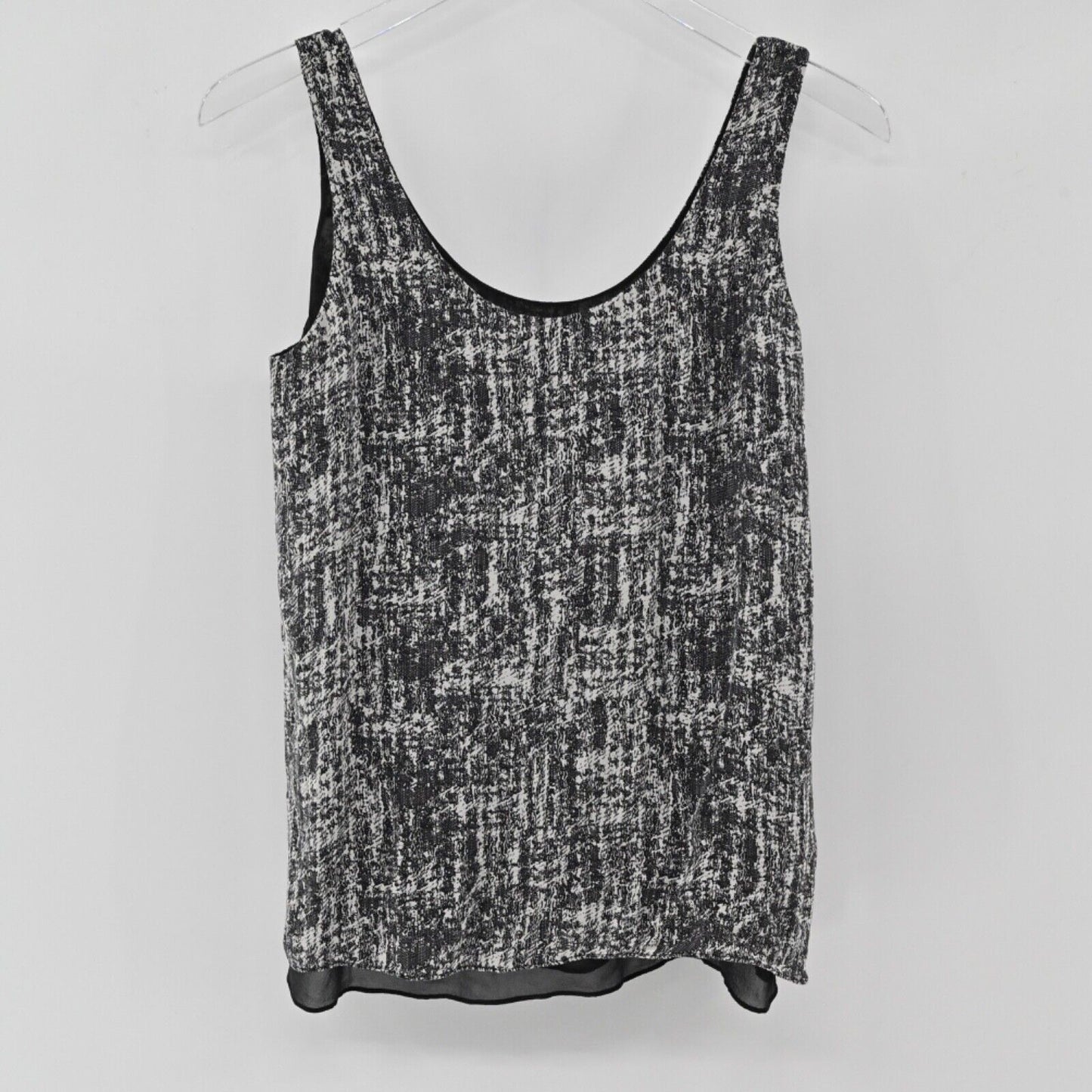 VINCE Top Women Sz S Black White Burnout Print 100% Silk Chiffon Tank Minimalist