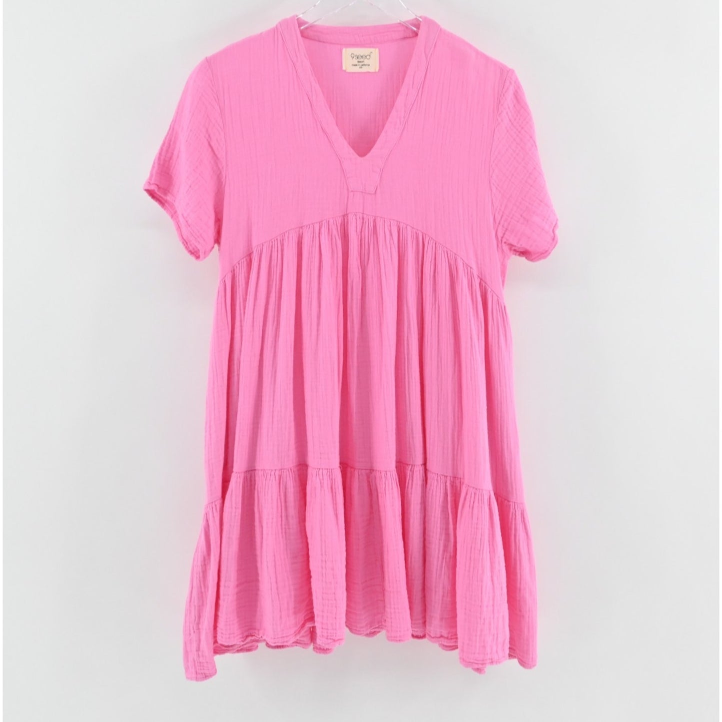 9 Seed Resort El Matador Dress Size S Pink Tiered Cotton Gauze Ruffled Romantic