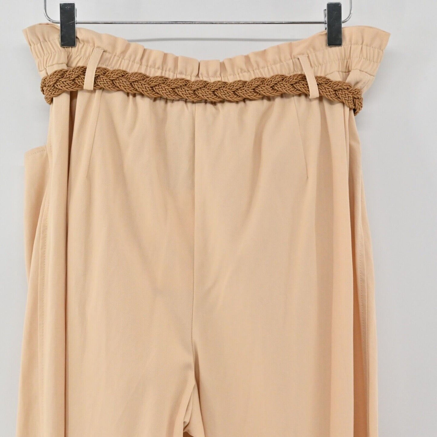 ZARA Pants Womens Sz XL Peach Cotton Blend High Rise Paperbag Braided Belt NEW