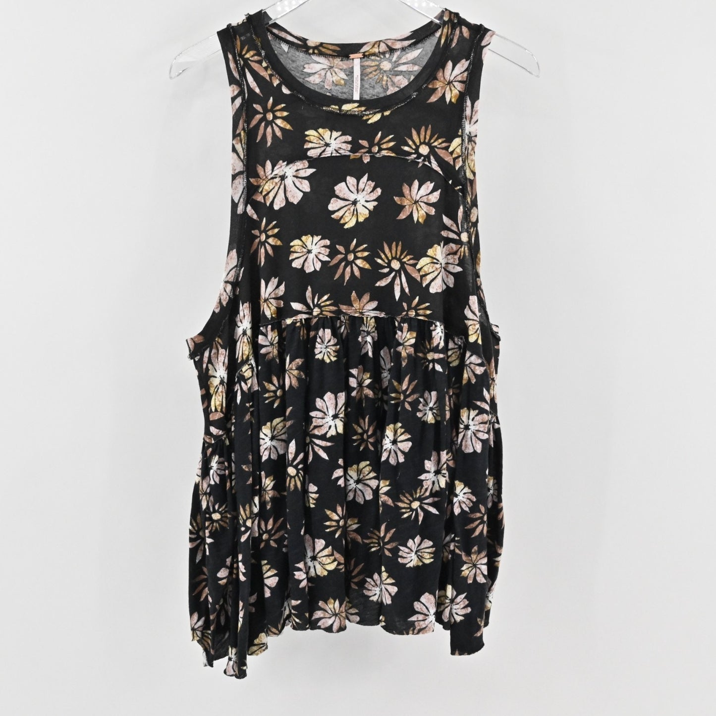Free People Womens Madison Top Size XS Dark Floral Sleeveless Baby Doll Tiered