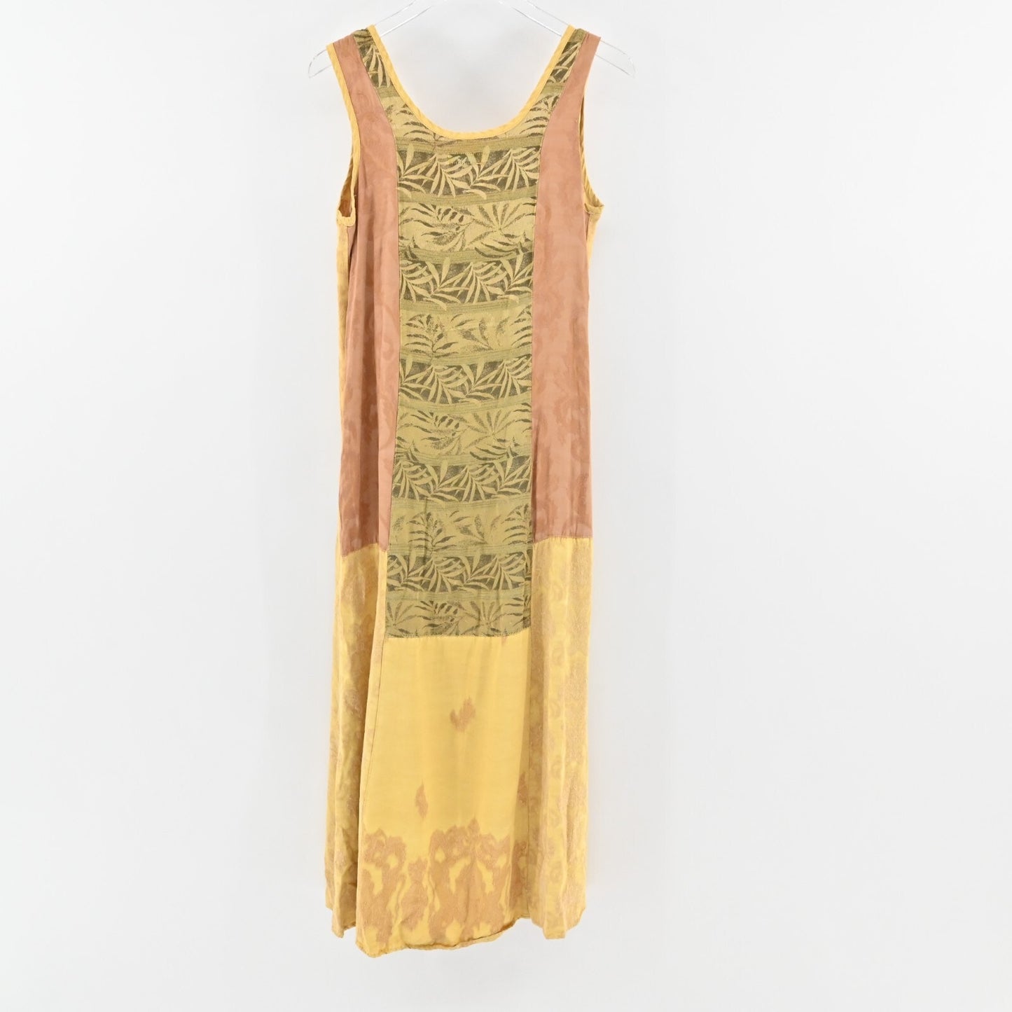 CITRON Bohemian Dress Size M Mixed Print Jacquard Sleeveless Yellow Maxi Shift