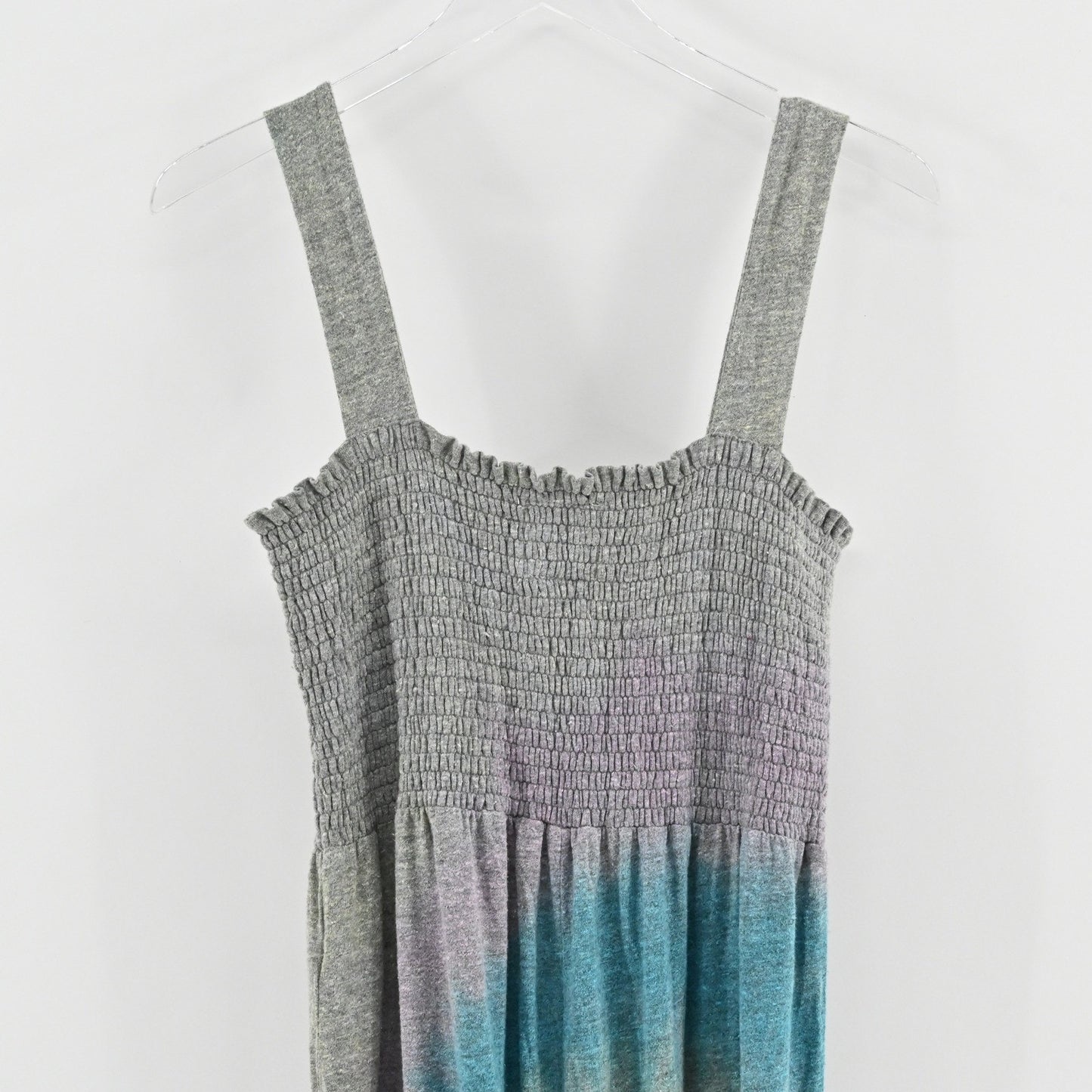 CHASER Womens Smocked Tie Dye Jumpsuit Size L Gray Blue Wide Leg Comfy Hippie