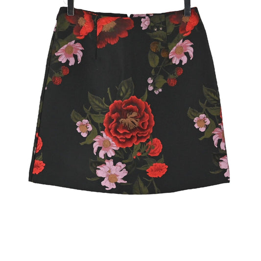 HUTCH Skirt Womens Size S Black Floral Jacquard Mini A Line Flare ANTHROPOLOGIE