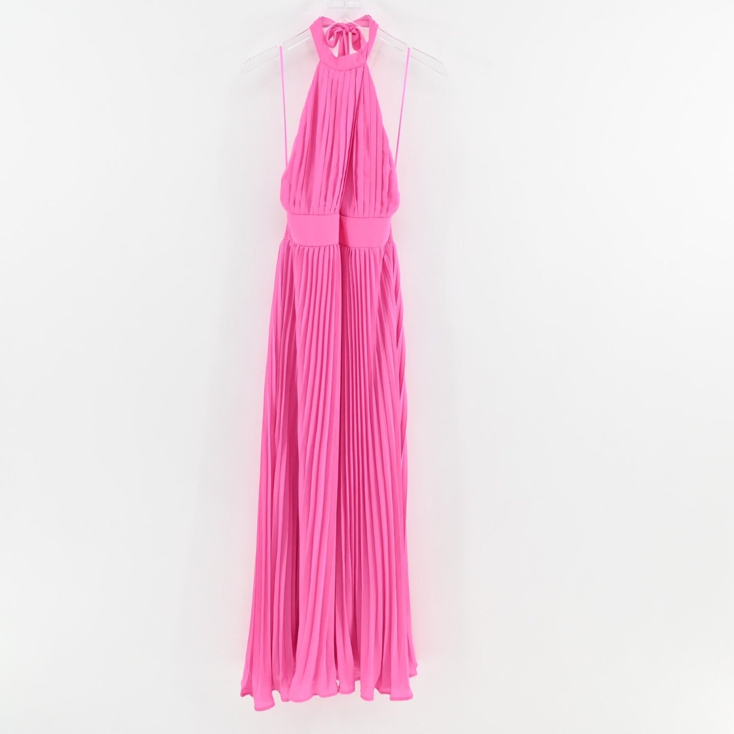 PINK LILY Pleated Maxi Dress Size S Sunny Gleam Accordion Halter Neck Cut Out