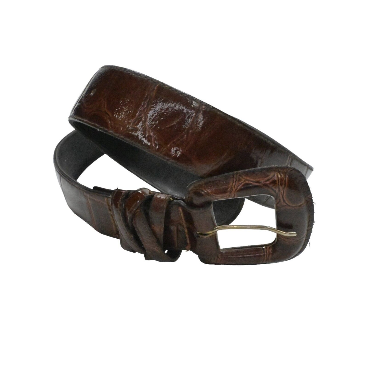 Vtg CLIFFORD WILLS Belt Womens Sz S Brown Croc Embossed Italian Leather USA 90s