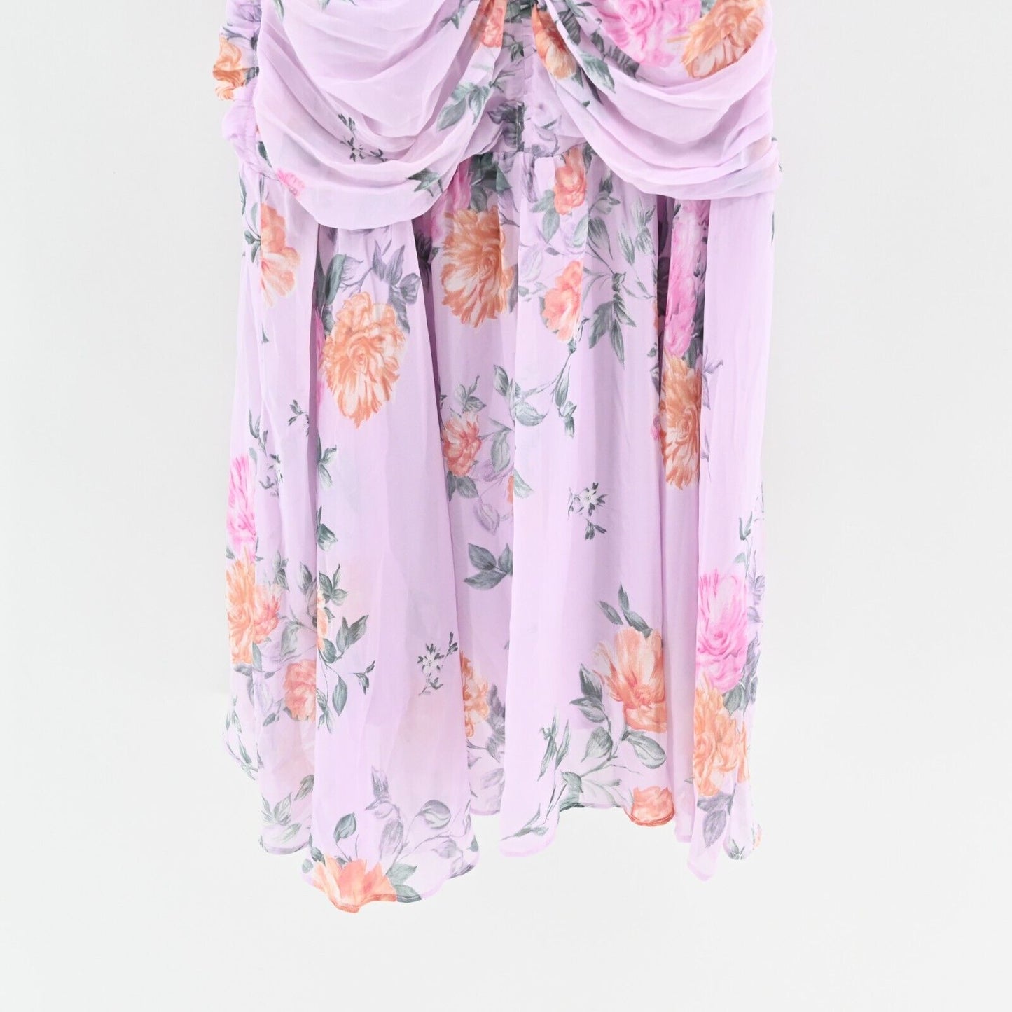 ASTR Dress Size M Devereaux Midi Cut Out Side Draped Pink Multi Floral Lavender