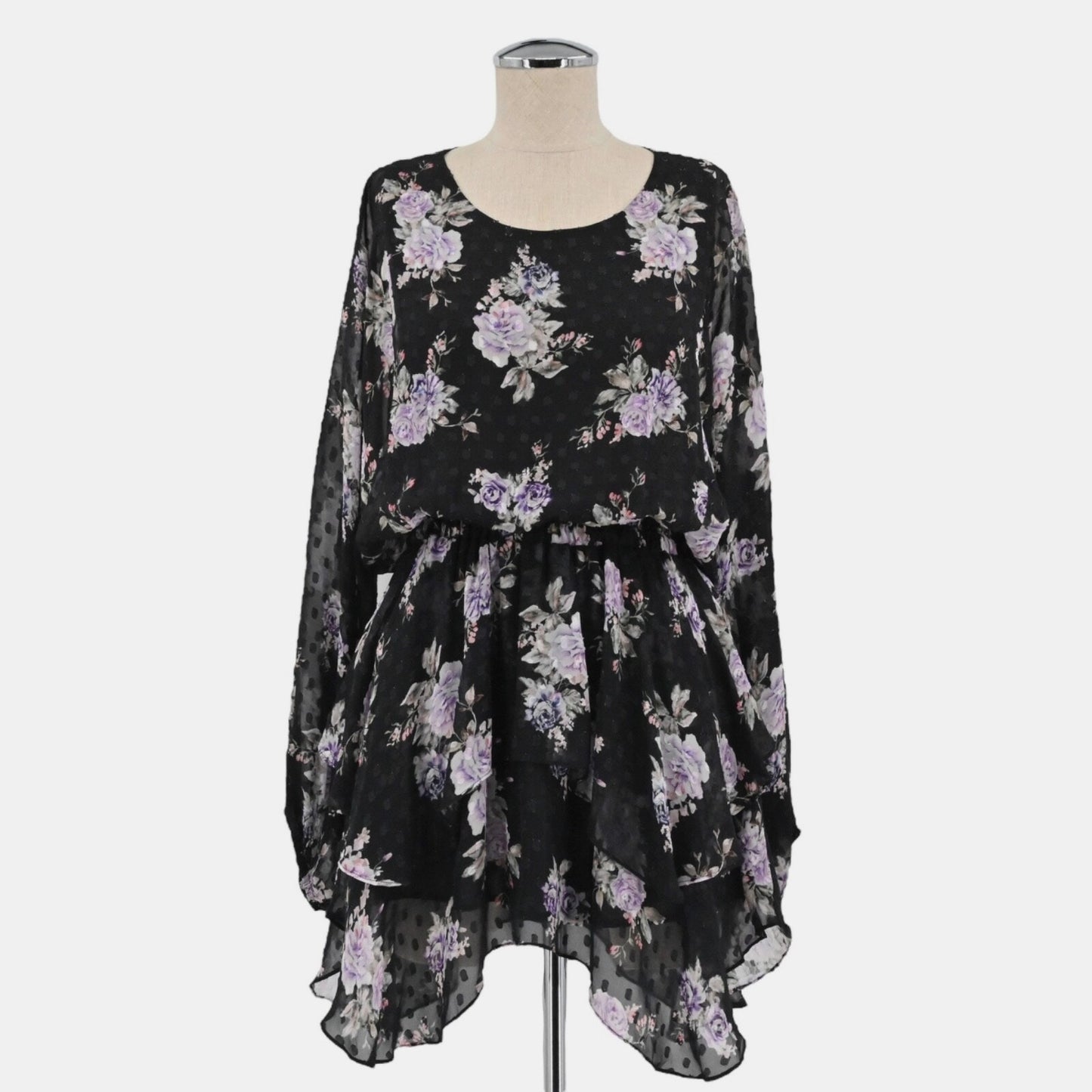 LOVE SHACK FANCY Womens Kaia Silk Dress Size S Black Floral Asymmetrical Chiffon