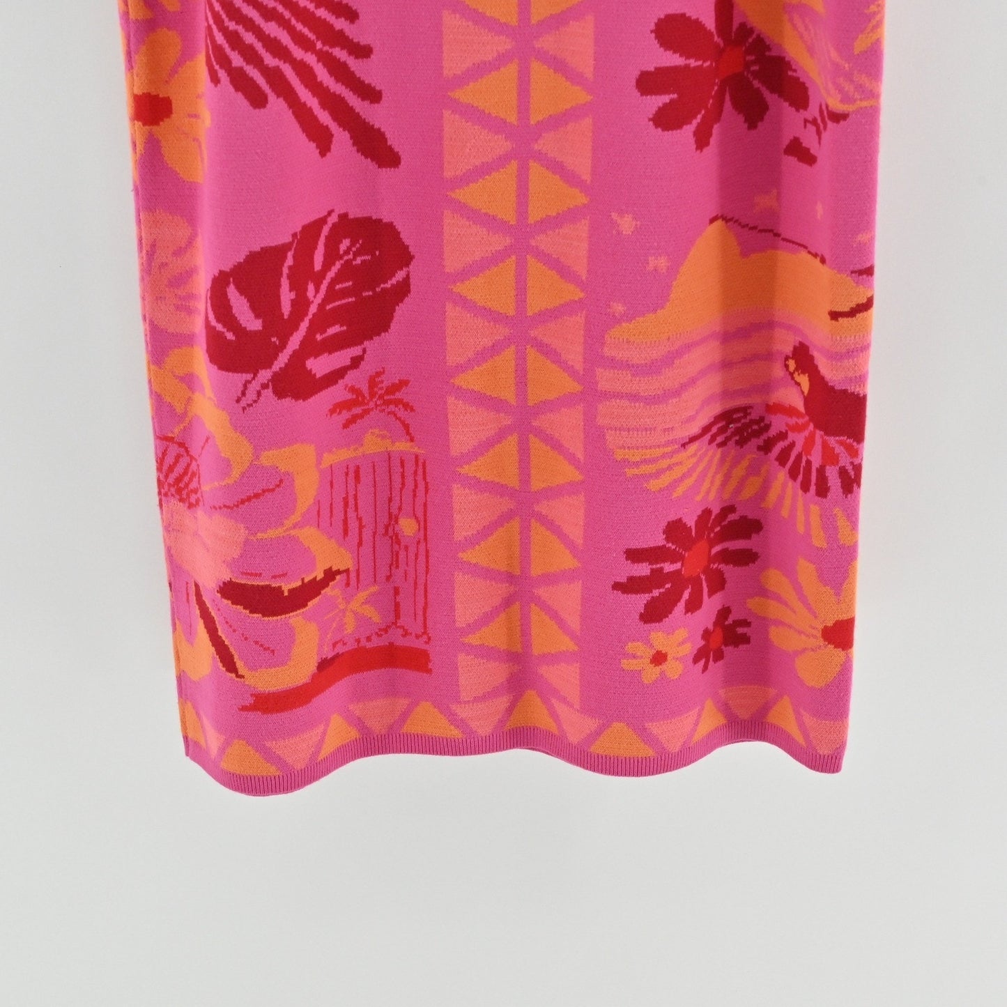 Farm Rio Square Neck Sweater Dress Size XL Sleeveless Midi Pink Tropical Floral