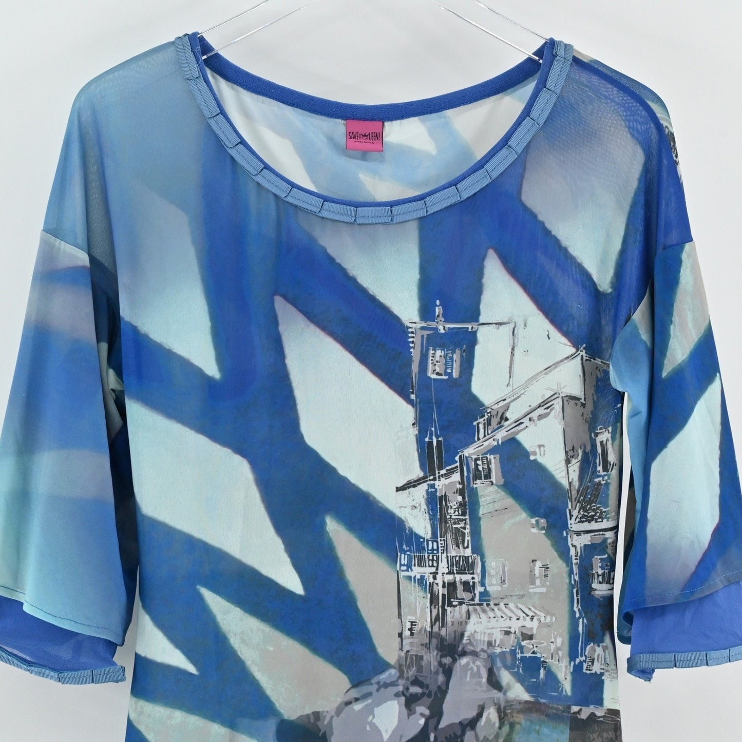 Save The Queen Dress Size M Italy Blue Artsy Eclectic Art To Wear Graphic Print