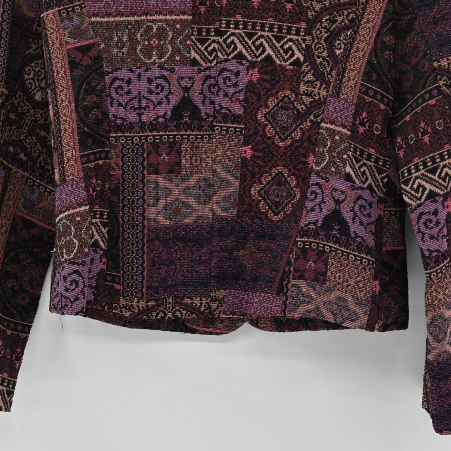 Vtg MDL Jacket Womens Sz S Purple Patchwork Print Tapestry Button Front Boho 90s