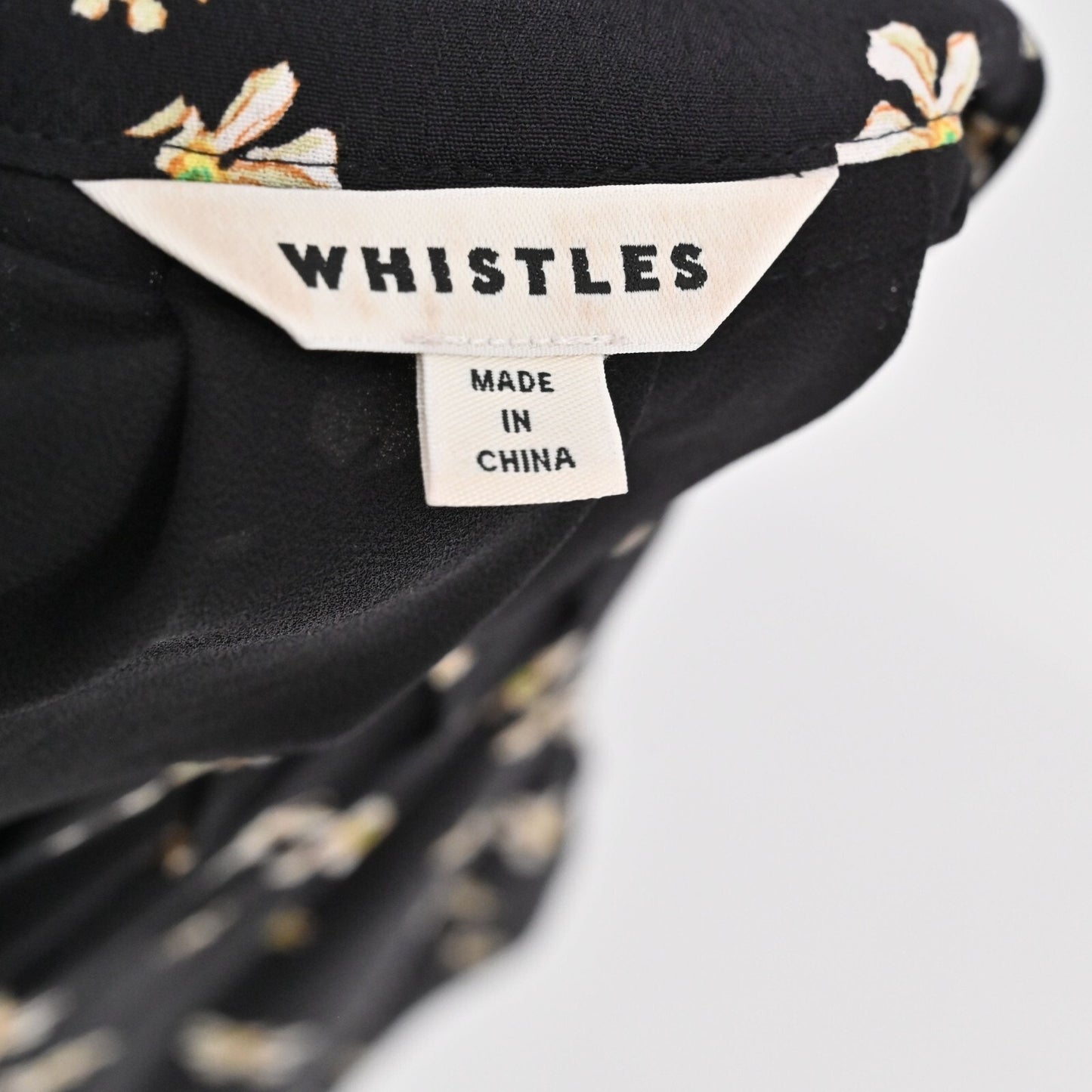 WHISTLES Edelweiss Dress Size 10 Floral Black Ruffle Mini Feminine Romantic