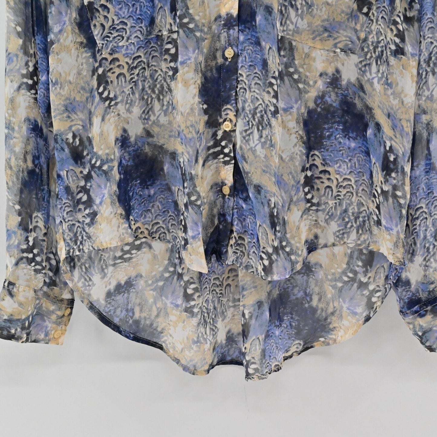 FREE PEOPLE Top Womens Sz XS Easy Rider Long Sleeve Abstract Print Sheer Blouse