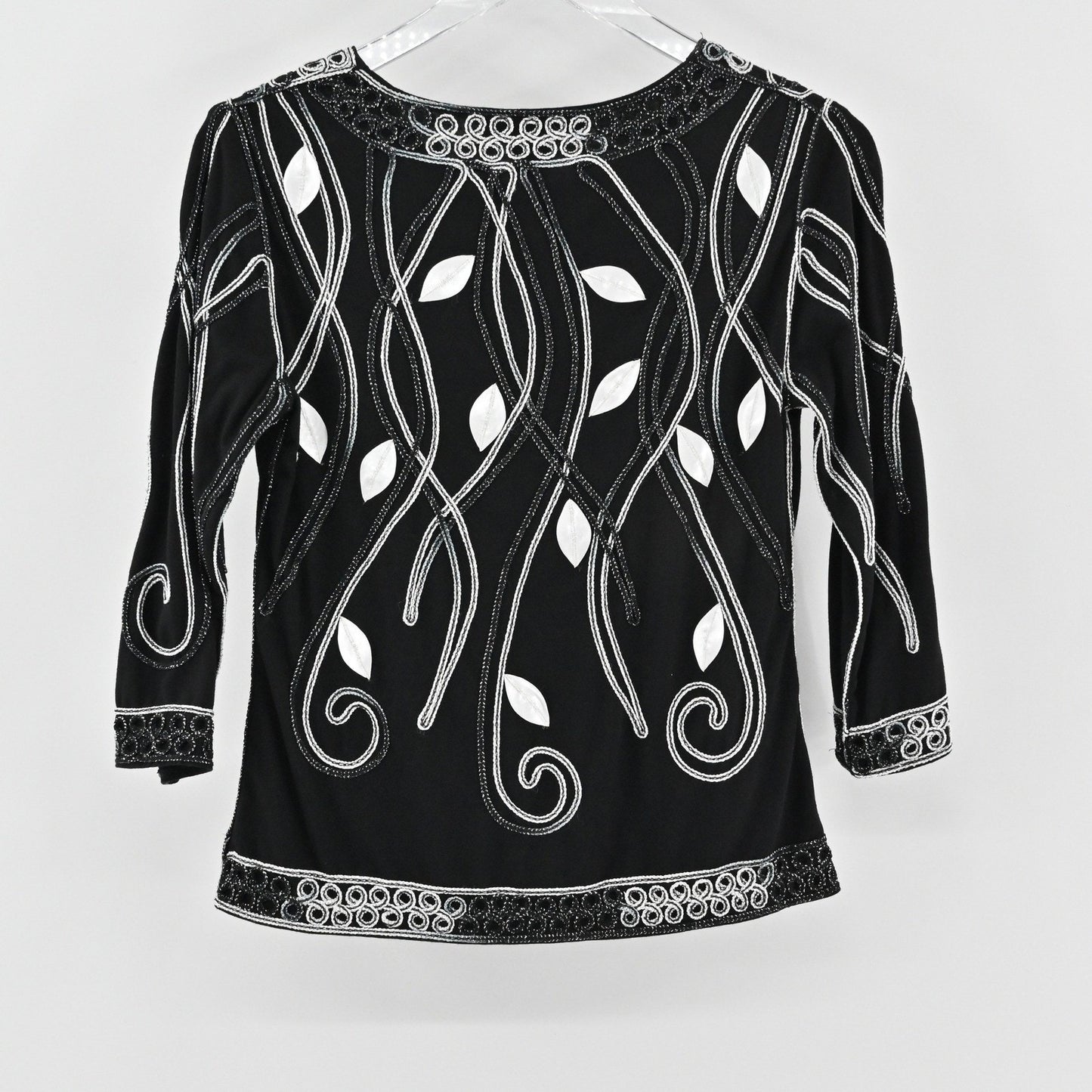 Vtg Lauren Michelle Womens Black Embroidered Top Size S Art Elegant Embellished