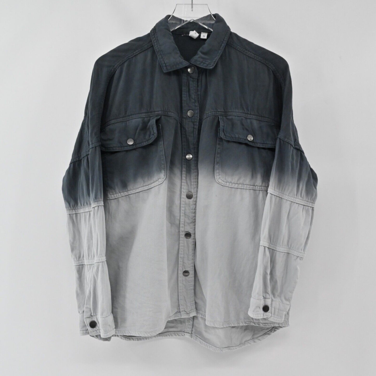 ELAN Jacket Womens Size S Blue Gray Ombre Rock Roll Devan Denim Shacket Cotton