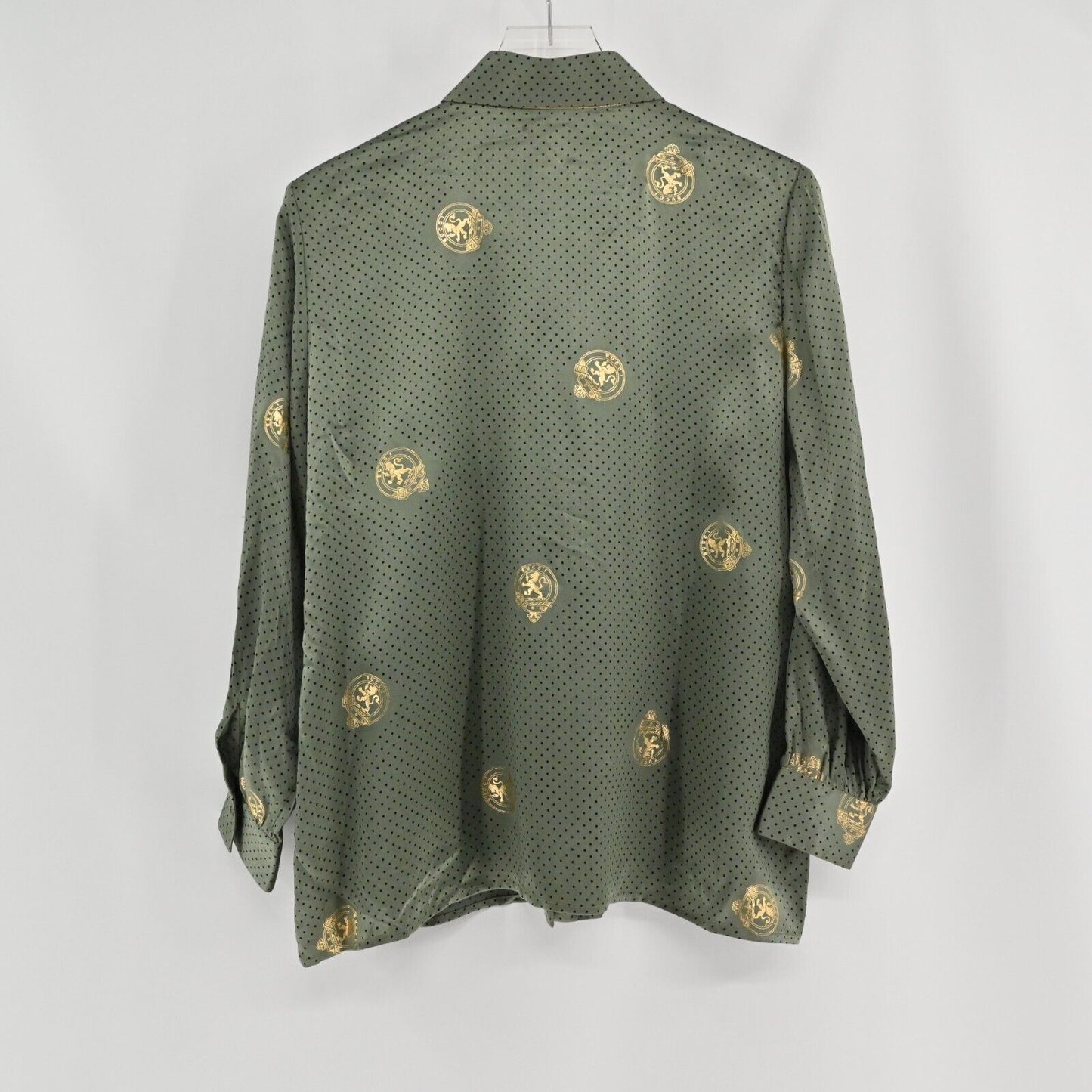 Vtg DONNA MIZAR Top Womens Sz US 12 Silk Long Sleeve Button Lion Motif Italy 80s