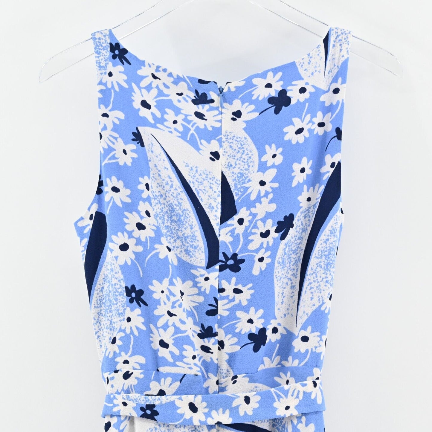 RALPH LAUREN Dress Size 8 Blue Floral Crepe Sleeveless Daisy Belted Summer LRL