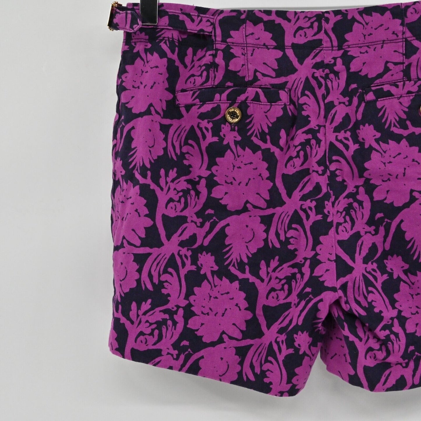 TORY BURCH Shorts Womens Size 0 Cotton Linen Blend Purple Navy Floral Print