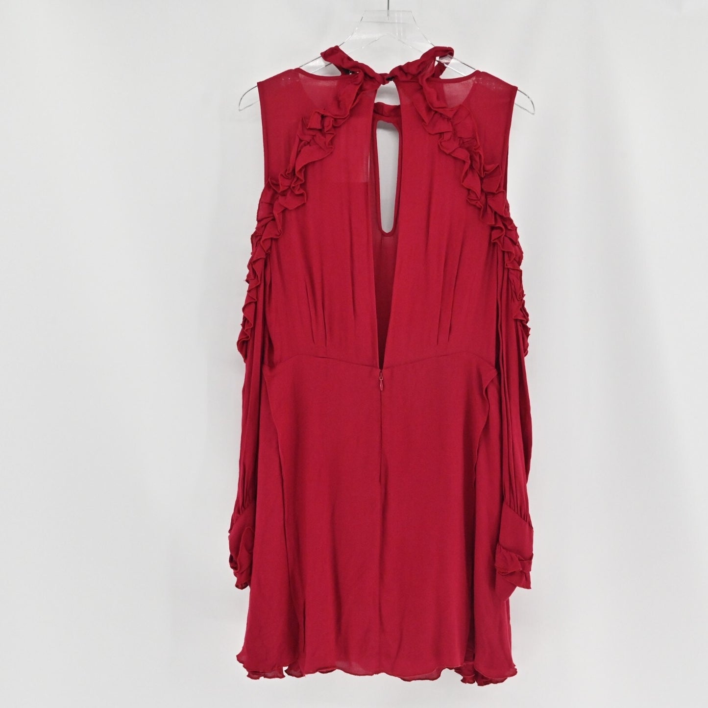 IRO Womens Hanie Cold Shoulder Dress Size 42 XL Red Ruffle Long Sleeve Mini NEW