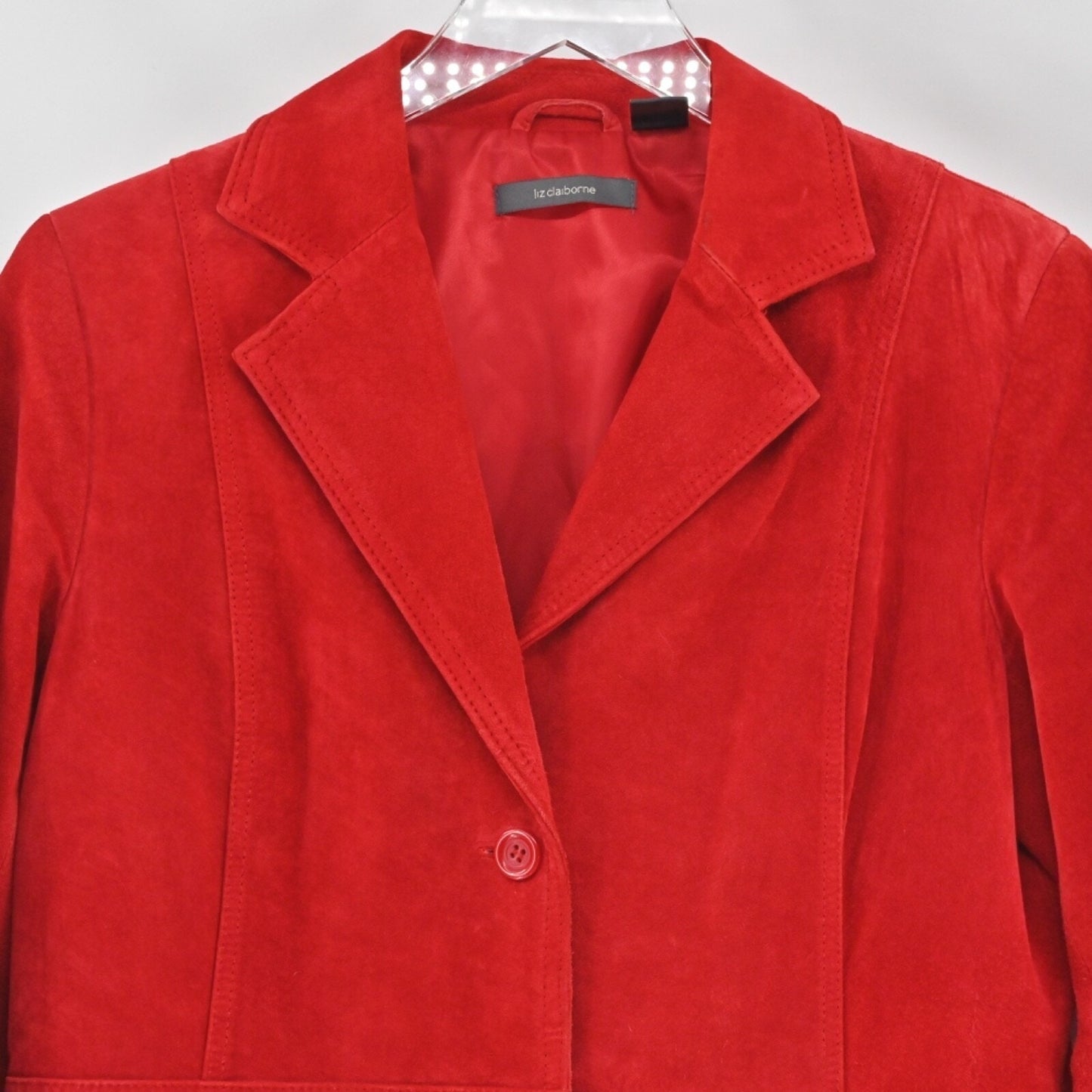 Vtg Y2k LIZ CLAIBORNE Womens Suede Jacket Size M Red Leather Button Western Boho