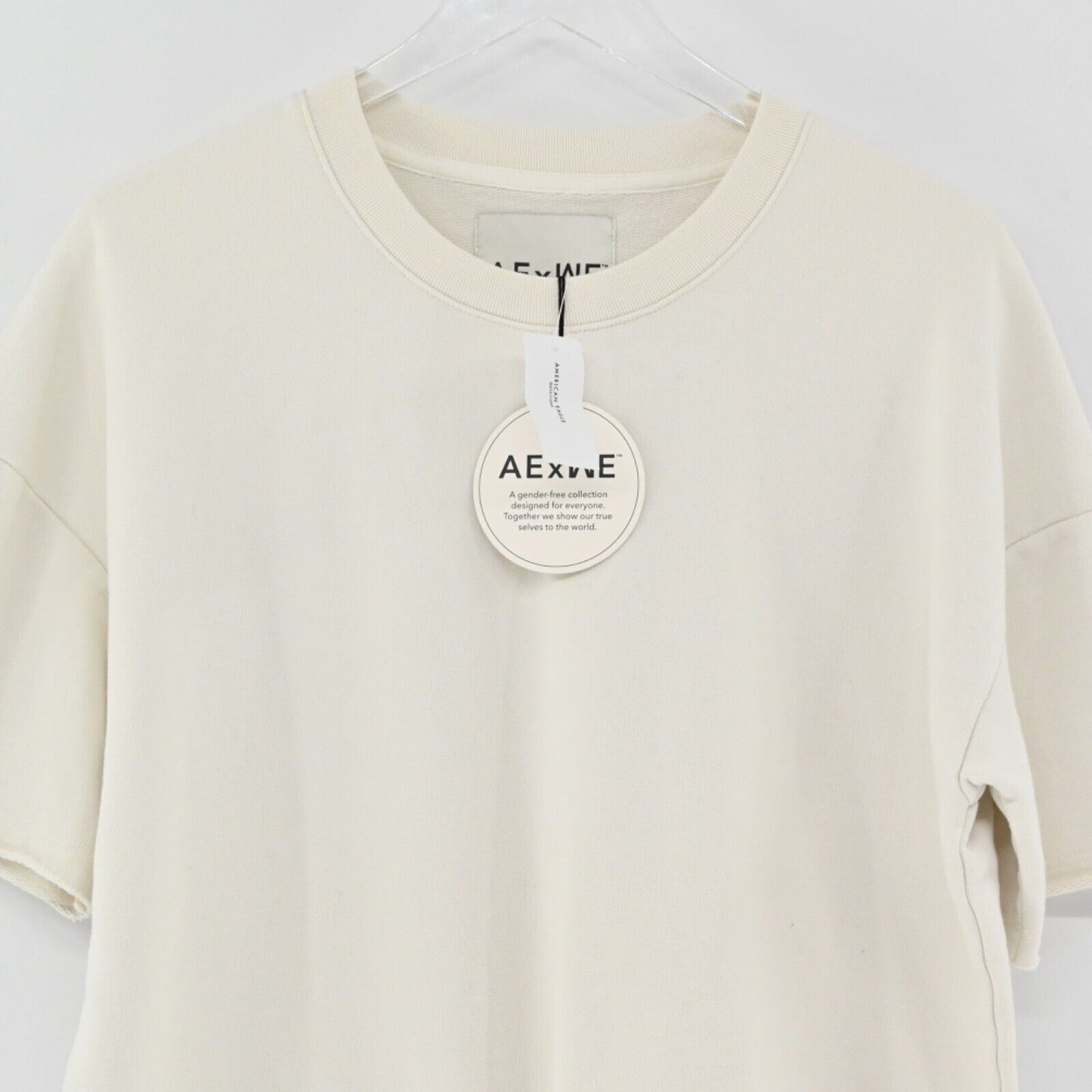 AMERICAN EAGLE Sweatshirt Womens Sz XS Ivory Cotton Blend Drawstring Waist NEW