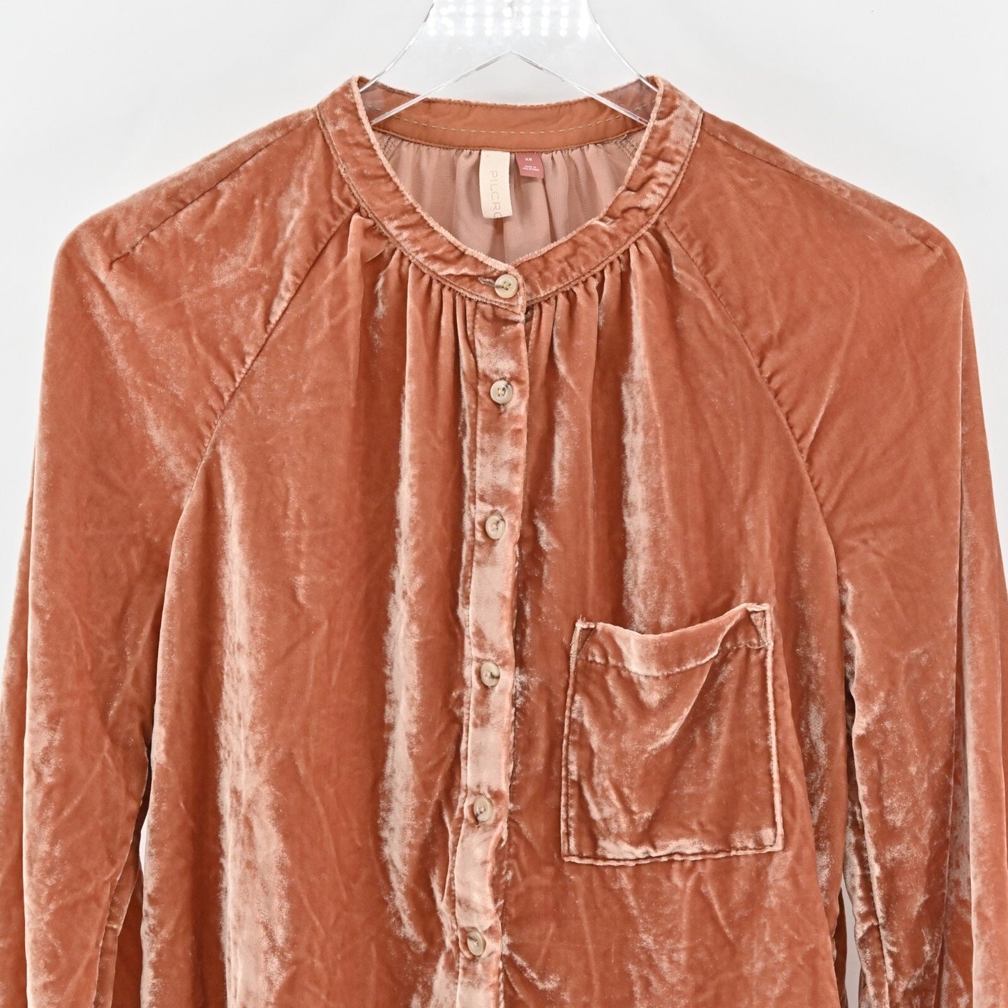 ANTHROPOLOGIE Top Womens Size XS Pilcro Velvet Femme Button Front Pocket Blouse